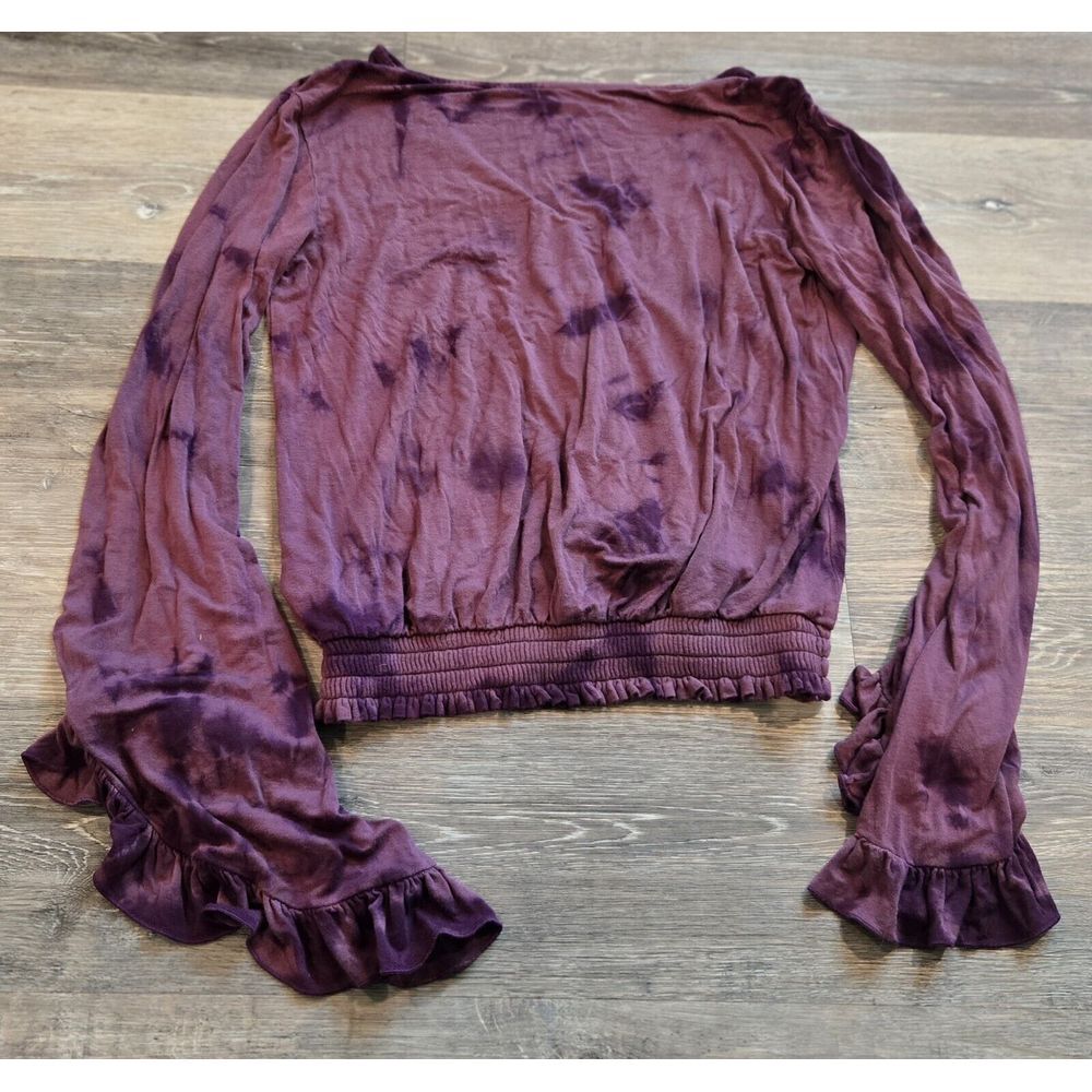 American Eagle Tie-Dye Wrap Top with Bell Sleeves‎ Boho Romantic Cropped Blouse - Picture 4 of 7